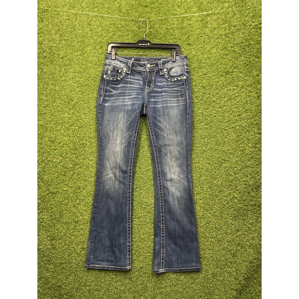 Miss Me Boot Cut Jeans Womens 27 Zip Pockets Embellished Jeweled y2k JP7309B